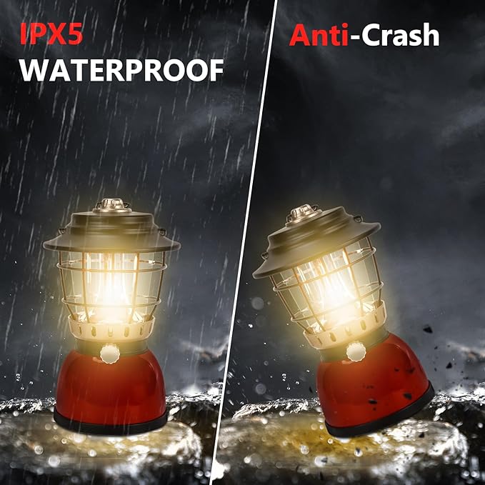 LED Camping Lantern Rechargeable Stepless Dimming Vintage Rechargeable Vintage Lantern, 4000mAh Power Bank, IPX5 Waterproof Portable Hanging Lamp for Camping Hiking Emergency and Power Outage