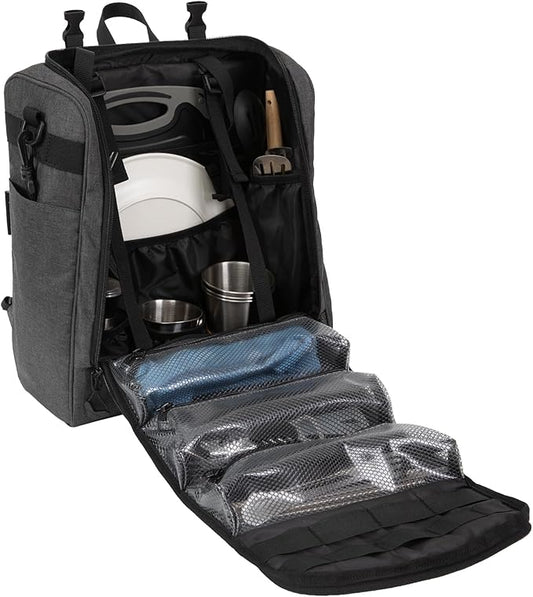 KingCamp Oversized Camping Kitchen Organizer, Ultralight Hanging Cooking Utensils Bag Portable Storage Backpack with Paper Towel Holder & 3 Pockets for Outdoor BBQ Cooking (Bag Only)