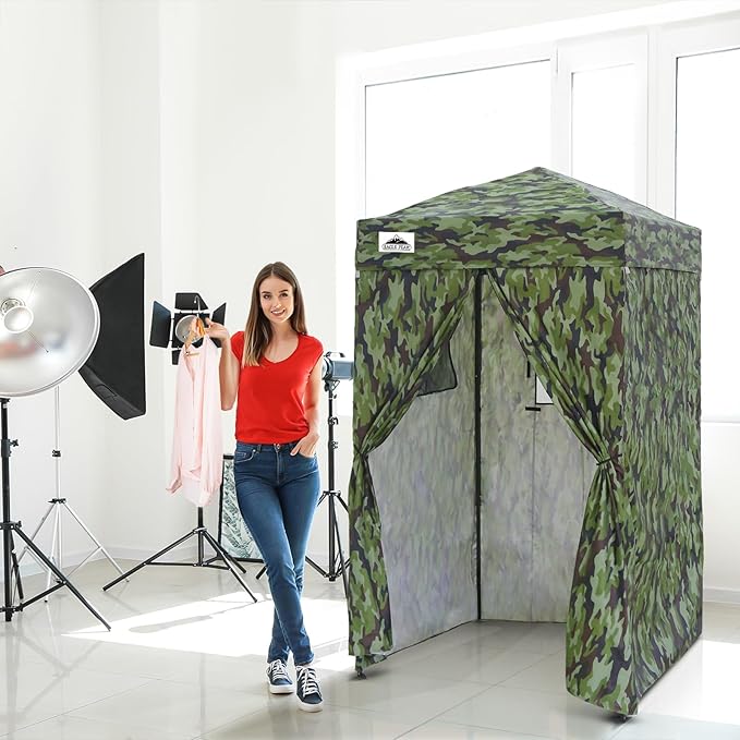 EAGLE PEAK Flex Ultra Compact 4x4 Pop-up Canopy, Sun Shelter, Changing Room, Portable Privacy Canopy Cabana for Pool, Fashion Photoshoots, or Camping, 4x4 ft, Camo