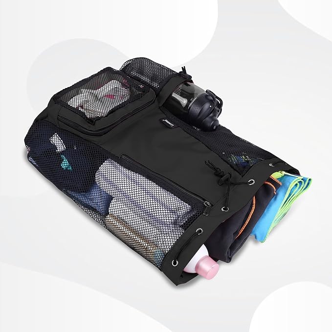 Swim Bag Beach Backpack with Padded Shoulder Strap Mesh Backpack with Wet Pocket for Swimming, Gym