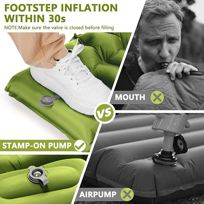 Sleeping Pad for Camping, Ultralight Inflatable Camping Mat with Pillow Built-in Foot Pump Sleeping Pads, Compact & Lightweight Camp Air Mattress for Backpacking, Hiking