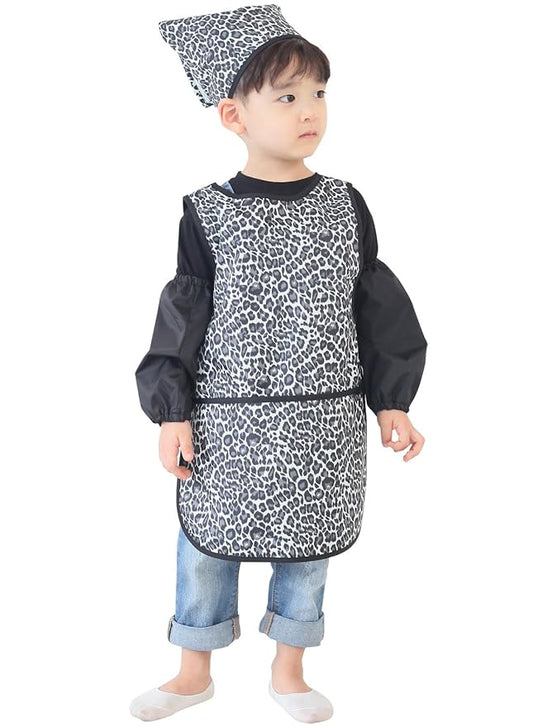 Children Waterproof Artist Painting Aprons or Art Smock 3PCS Set Black Leopard (32-S)