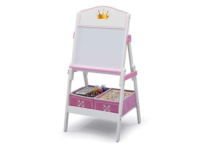 Delta Children Princess Crown Wooden Activity Easel with Storage - Ideal for Arts & Crafts, Drawing, Homeschooling and More - Greenguard Gold Certified, White/Pink