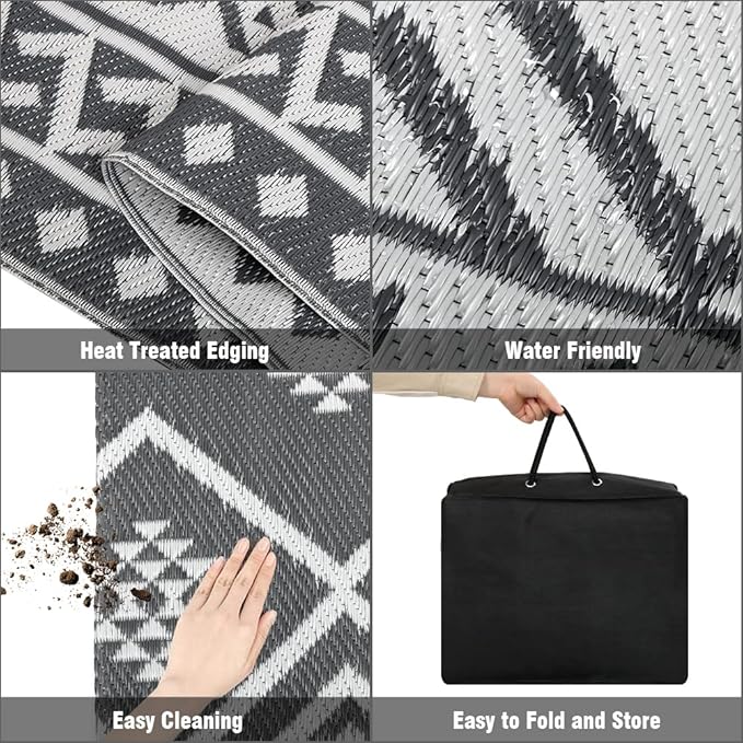 LILIOFFIC Outdoor Rug Waterproof 8x10 ft Outdoor Carpet Patio Rug Mat Reversible RV Camping Rug Plastic Straw Rug Outside Outdoor Area Rug for Patio Deck Balcony Backyard Picnic Beach