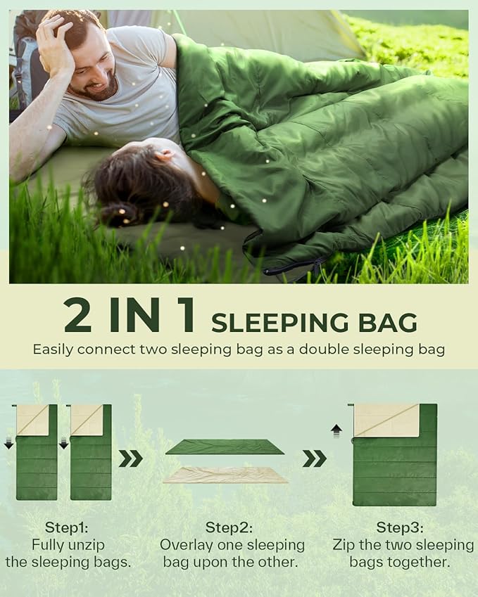 Sleeping Bag, Ohuhu Lightweight Sleeping Bag 3 Season Warm Weather Portable Compact Sleeping Bags for Adult Kids with Carry Bag for Camping Hiking Backpacking and Outdoors 59℉-77℉
