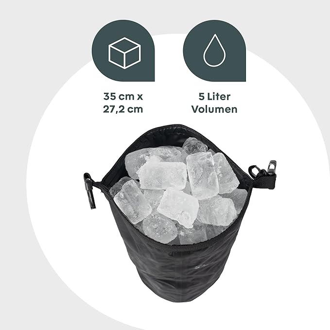 BOXIO - DRYBAG: 5L Waterproof Bag for Camping, Canoe, SUP, Boat & Outdoor - Food Safe Ice Bag Cool, Perfect Camping Accessory to Cool Shopping, black, Black, Black, Black