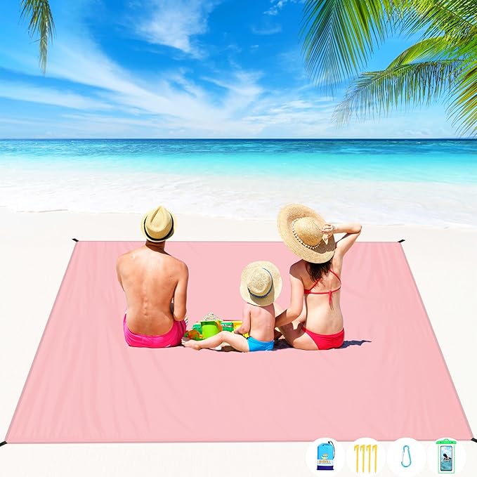 BYDOLL Beach Blanket Waterproof Sandproof 78''×81'' 1-7 Adults Oversized Lightweight Large Picnic Mat Waterproof Sandproof Blanket for Beach