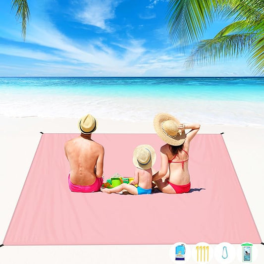 BYDOLL Beach Blanket Waterproof Sandproof 78''×81'' 1-7 Adults Oversized Lightweight Large Picnic Mat Waterproof Sandproof Blanket for Beach