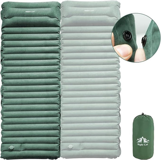 Night Cat Camping Sleeping Pad: Lightweight Backpacking Inflatable Sleeping Mat Built-in Pillow & Foot Pump