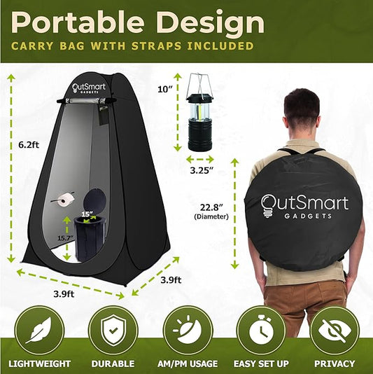 Outdoor Portable Toilet Set for Adults with Camping Night Lantern, Folding XL Toilet, Pop Up Privacy Tent and Carry Bags, Multipurpose Potty, Washable and Foldable for RV Travel