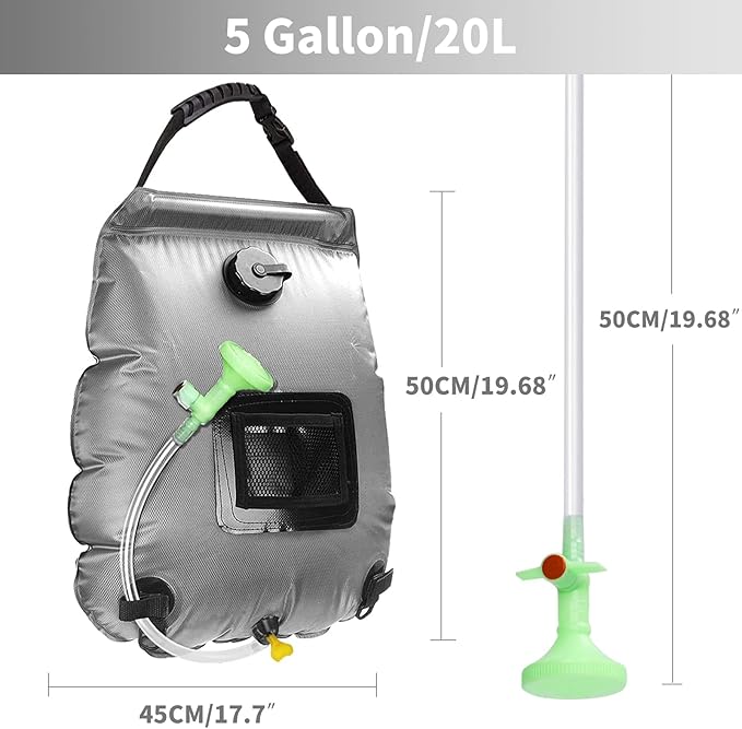 Solar Shower Bag, Solar Heating Camping Shower Bag, 5Gal(20L) Portable Camping Shower Bag, with Removable Hose and On-Off Switchable Shower Head, for Outdoor Traveling/Climbing/Hiking/Beach/Swimming