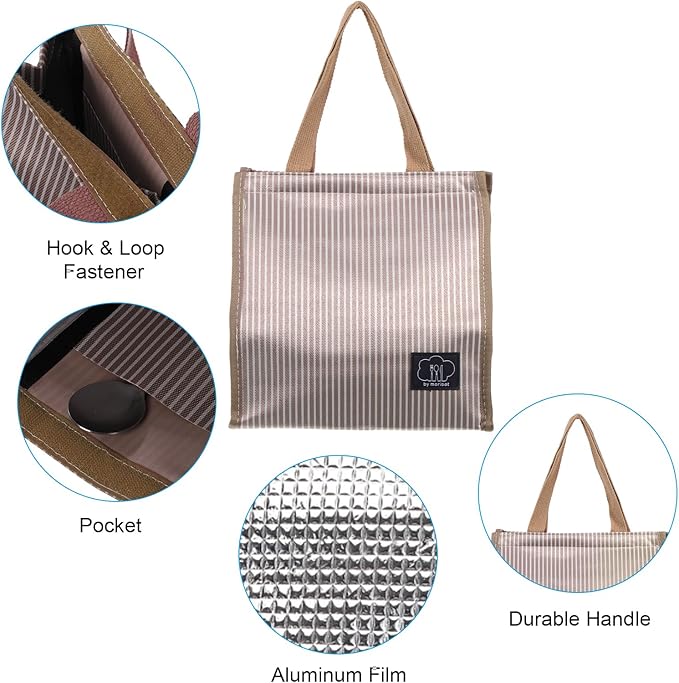 PATIKIL Insulated Lunch Bag, Oxford Cloth Waterproof Lunch Tote Bag Thermal Portable Lunch Box Food Container for Work Office Picnic Outdoor, 9.45"x5.91"x8.66", Brown