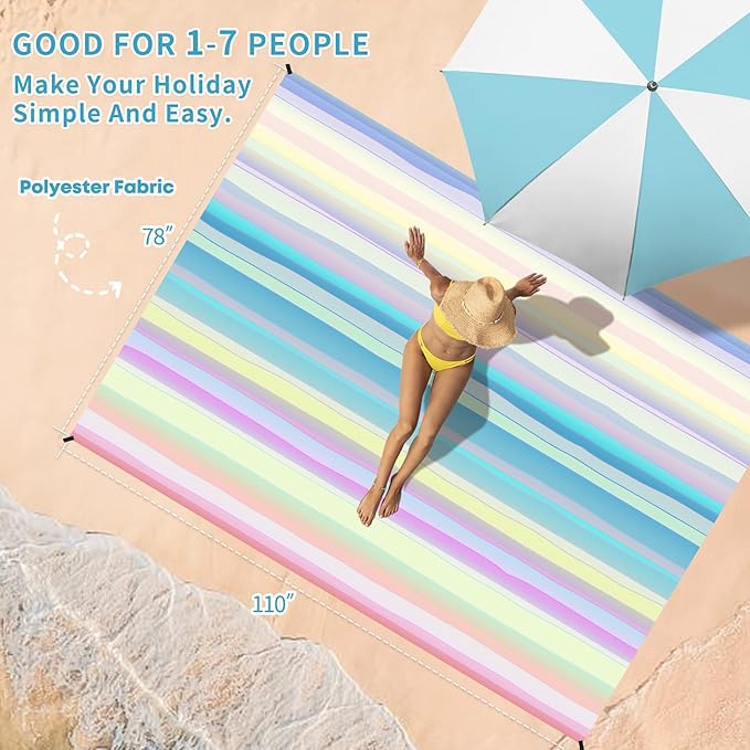 BYDOLL Beach Blanket Waterproof Sandproof 78''×110'' Suits1-7 Adults Compact Lightweight Oversized Sand-Free Blanket Large Picnic Mat for Beach Travel Camping Hiking