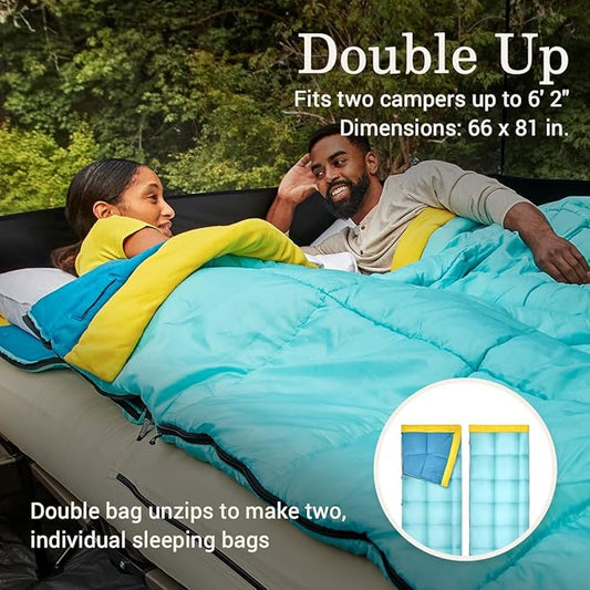 Coleman Flatlands Sleeping Bag, Made from 100% Recycled Material, Cool Weather Adult Sleep Sack