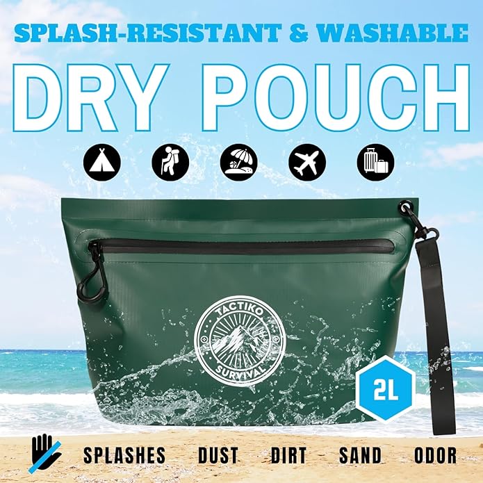 Tactiko Heavy-Duty 2L Splash Water Resistant Zipper Pouch - Hold-All Organizer for Dry Bags, Travel Bags