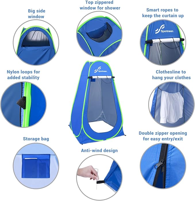 Sportneer Pop Up Privacy Shower Tent, Portable Changing Room Pop Up Changing Tent 75inches x 47inches x 47inches Shower Tent with Carry Bag for Camping & Beach, Easy Set Up, Foldable