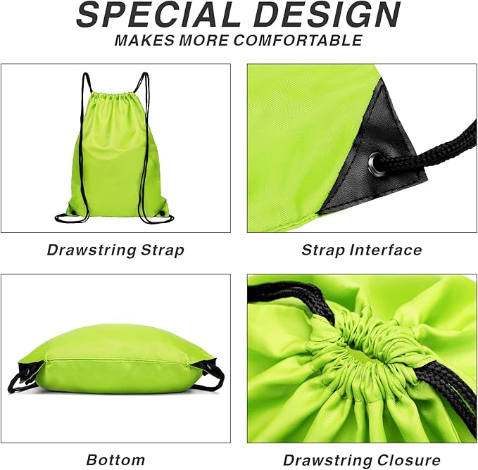 BuyAgain Drawstring Backpack Sports Water Resistant String Bag Sport Gym Sackpack for Women Men Large with Zipper, Apple Green