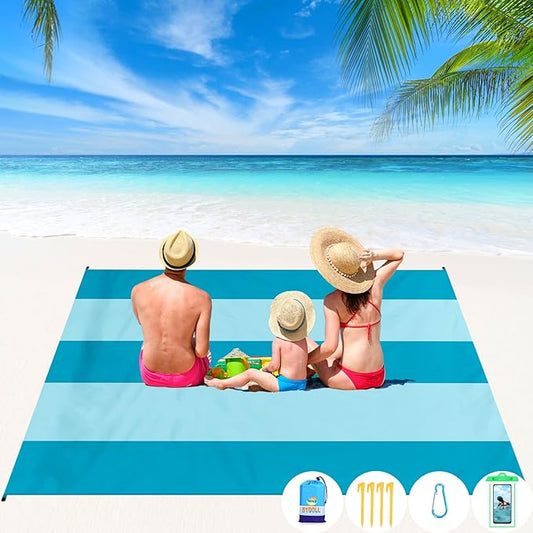 BYDOLL Beach Blanket Waterproof Sandproof 78''×81'' 1-7 Adults Oversized Lightweight Large Picnic Mat Waterproof Sandproof Blanket for Beach