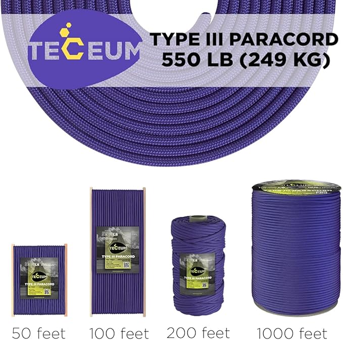TECEUM Heavy Duty Rope 1000 – 1000ft / 200ft / 100ft / 50ft – 40+ Colors – Utility Rope for Survival & Camping Gear – Nylon String, Camping Rope, para Cord, Utility Nylon Rope, Tent Cord