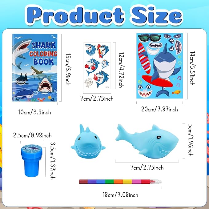 Cinrobiye 72 Pcs Shark Toddler Party Favors,Shark Coloring Book Ocean Animals Party Goodie Bags Fillers,Under the Sea Birthday Party Decorations Craft DIY Kit Face Stickers Tattoo for Shark Pinatas
