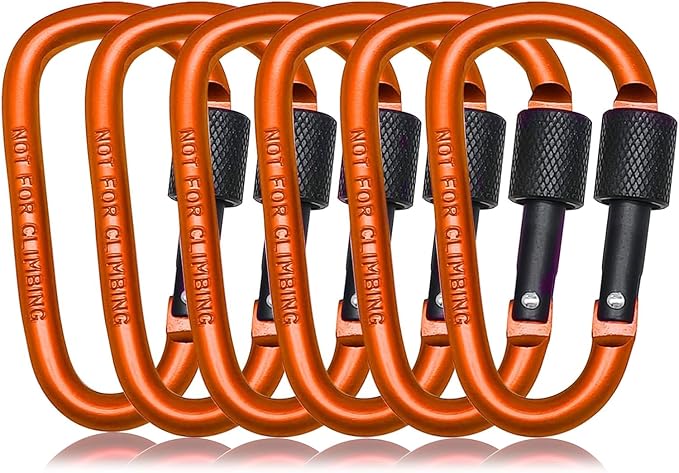 6 Pack Small Locking Carabiner Clips - 3 Inch Aluminum Alloy D-Ring Key Hooks with Twist Lock, Secure for Keys, Pet Leash, Travel Accessories (Not for Climbing)