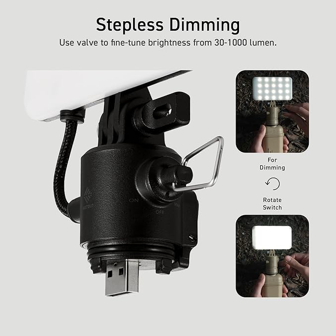 ELECOM NESTOUT Outdoor Camping LED Panel Flashlight w/ Mini Tripod, Dimmable USB Powered LED Light, IP44 Water Dust Resistant, 30-1000 Lumen, Portable Lantern for NESTOUT Power Bank, Black (Flash-1)