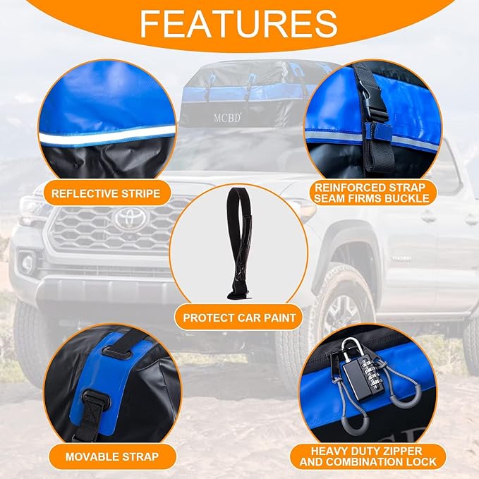 Rooftop Cargo Carrier, 26 Cubic Feet Soft-Shell Waterproof Car Roof Luggage Bag for All Vehicles SUV with/Without Rails, Includes 10 Reinforced Straps 6 Door Hooks Suitable, Storage Bag,Anti-Slip Mat