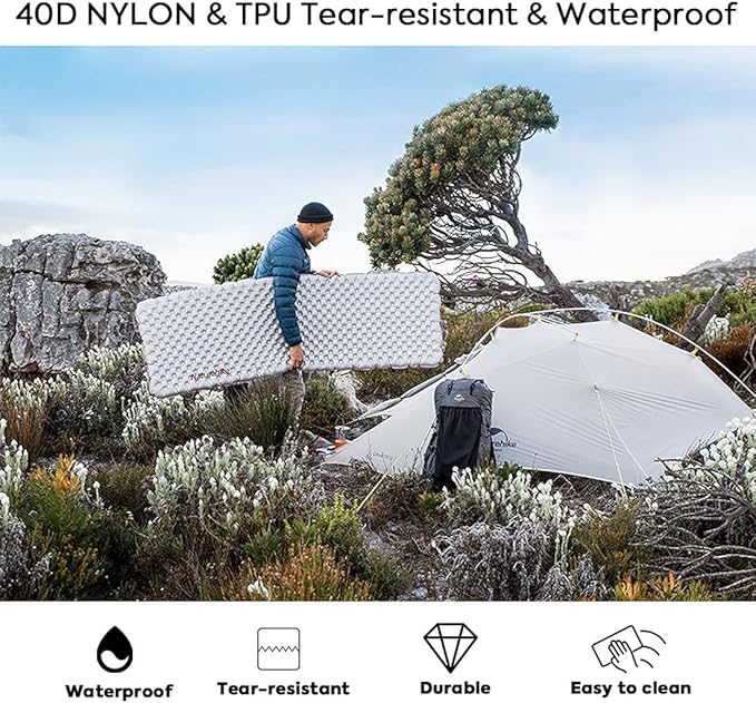 Naturehike Self-Inflating Sleeping Mats for Camping, 3'' Ultra Thick Camping Mat 5.8 R-Value Insulated Camping Mattress, 4-Season Inflatable Foam Camping Mat for Car, Hiking(R5.8 Rectangles - Plus)