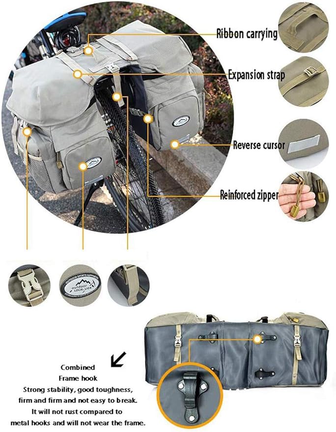 50L Bike Panniers Bicycle Commuting Bag Waterproof Saddle Bags with Rain Cover for Bicycle Rear Rack Carrier, Support for Width Less Than 7 inches Bike Rack