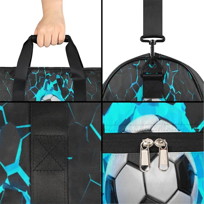 3d Light Wall Football Dry Wet Depart Duffle Overnight Bag with Shoes Compartment & Wet Pockets, Water Resistant Weekender Travel Gym Pouch For Swim Gymnastics Ballet Sleepovers