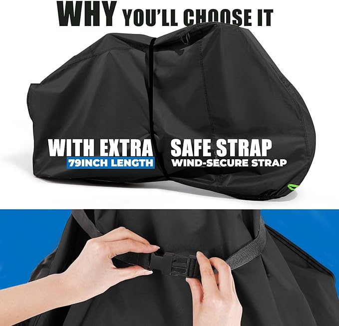 Bike Cover for 1 or 2 Bikes Outdoor Storage Waterproof Bicycle Cover for Transport on Rack, Rain Sun UV Dust Wind Proof with Wind-Secure Strap & Storage Bag, 420D Heavy Duty Bike Covers