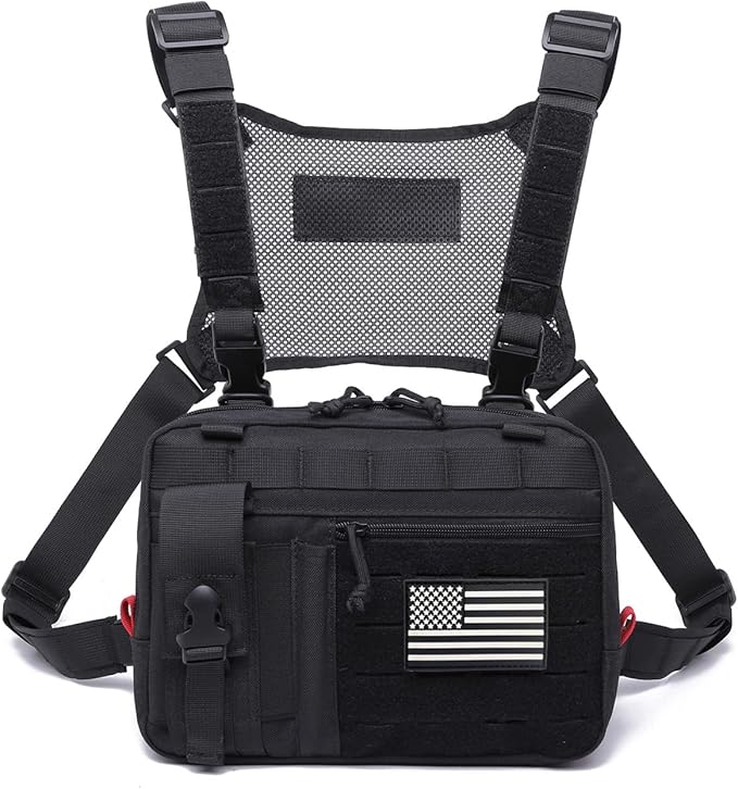 Tactical Molle Admin Pouch of Laser Cut Design,Medical EMT Organizer with Phone Pouch,EDC EMT Pack IFAK Tool Holder WIth US Patch (Large Black with Harness)