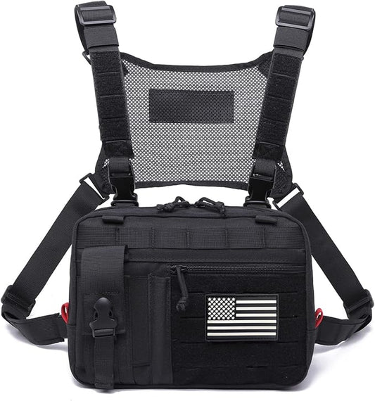 Tactical Molle Admin Pouch of Laser Cut Design,Medical EMT Organizer with Phone Pouch,EDC EMT Pack IFAK Tool Holder WIth US Patch (Large Black with Harness)