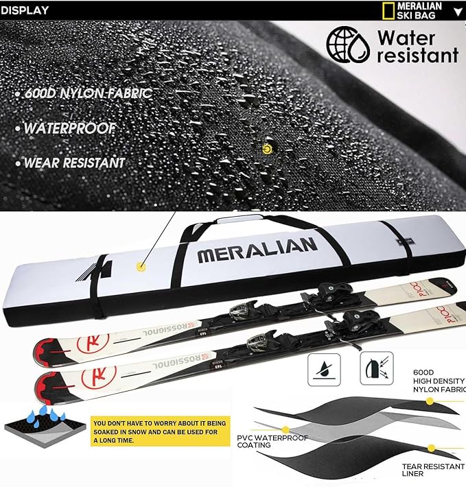 Padded Ski Bag,Waterproof Full Padded Single Ski Travel Bag with Adjustable Shoulder Strap.