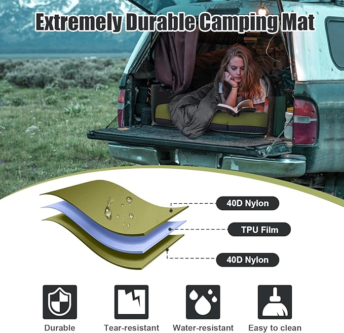 Double Sleeping Pad, Self Inflating 4.7'' Extra Thick for 2 Person Built-in Pump, Portable Camping Mattress Sleeping Mat for Backpacking Hiking Tent Travel