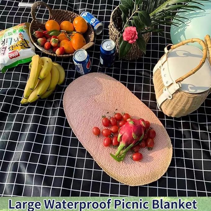 Extra Large Beach Blanket Outdoor Picnic Blankets, Foldable Waterproof Sand Free Picnic Mat for Festival BBQ Park Grass Lawn Camping Hiking Travel Concerts (Black, 80x80 in)