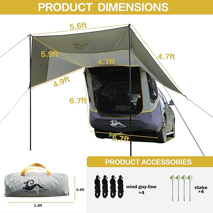 SUV Tent Car Awning, UPF 50++ with Portable Waterproof Storage Bag, Tear-Resistant, Large Space, Good Vision, Smooth Ventilation, Suitable for Outdoor Beach Camping Auto Canopy Shade…