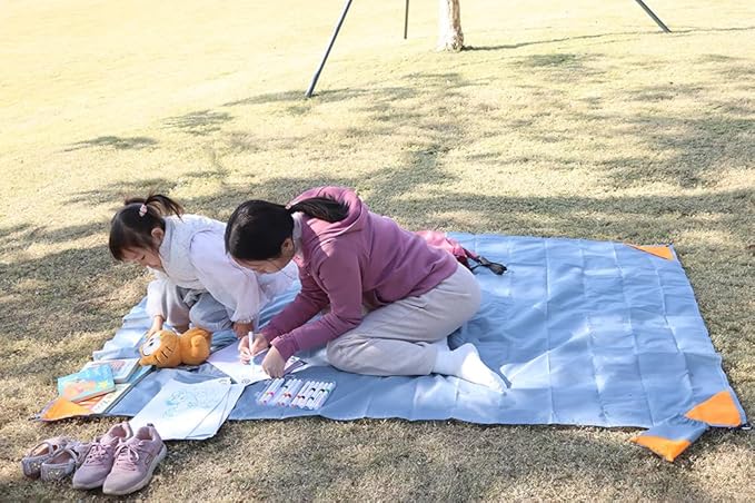 Orga'Neat Pocket Picnic Blanket, Sandproof Lightweight Pocket Camping Tarp, 55″x 79″ Foldable & Fits into Small Bag, Water Resistant Washable Quick Dry Compact Beach Mat for Outdoor Recreation