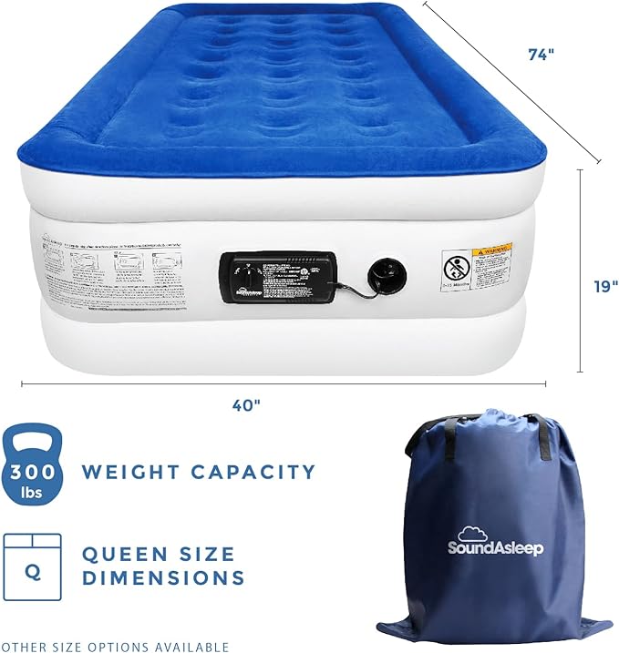SoundAsleep Dream Series Luxury Air Mattress with ComfortCoil Technology & Built-in High Capacity Pump for Home & Camping- Double Height, Adjustable, Inflatable Blow Up, Portable - Twin Size