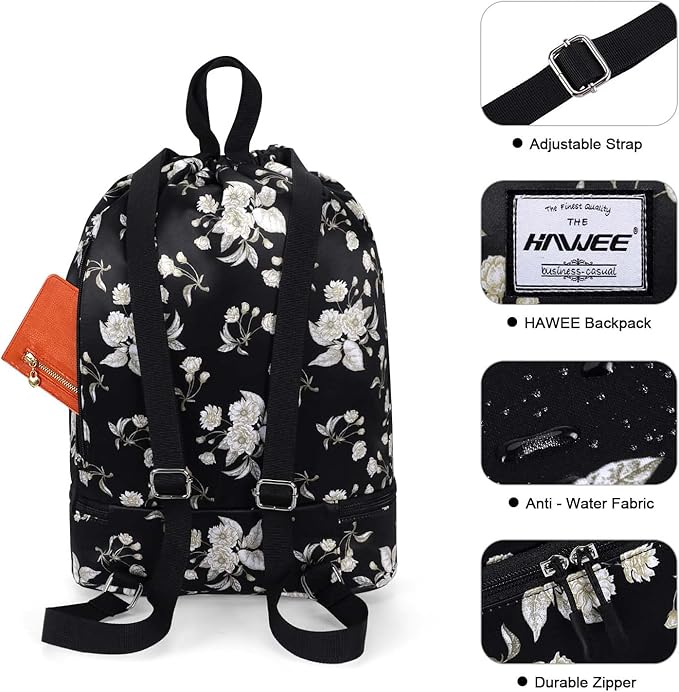 Dry Wet Drawstring Backpack with Shoe Compartment for Women Adjustable Gym Bag
