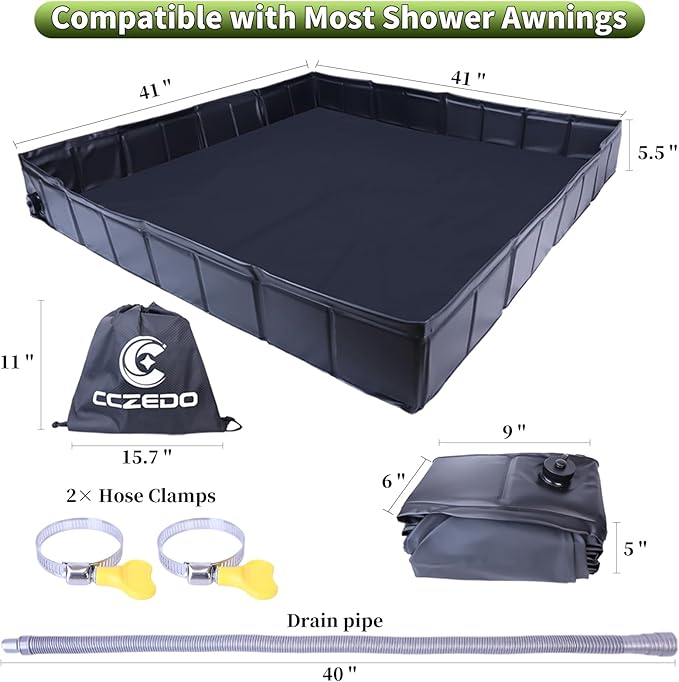 Portable Shower Pan - Upgraded Foldable Shower Base Bottom Drainage Hole Design with Storage Bag Tent Flooring Camping Gear for Rv,Outdoor Camping Shower,Beach,Pet Bath