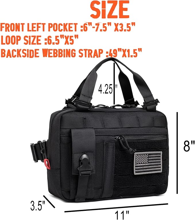 Tactical Molle Admin Pouch of Laser Cut Design,Medical EMT Organizer with Phone Pouch,EDC EMT Pack IFAK Tool Holder with US Patch (Large Black-Include Accessories)