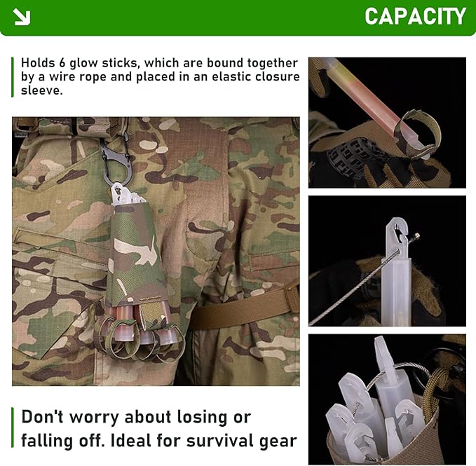 Tactical Glow Stick Organizer Pouch - Chemlight Holder for 6 Glow Sticks - Chem Light Holders for Molle Tactical Vest, Ideal for Camping, Fishing, and Hunting
