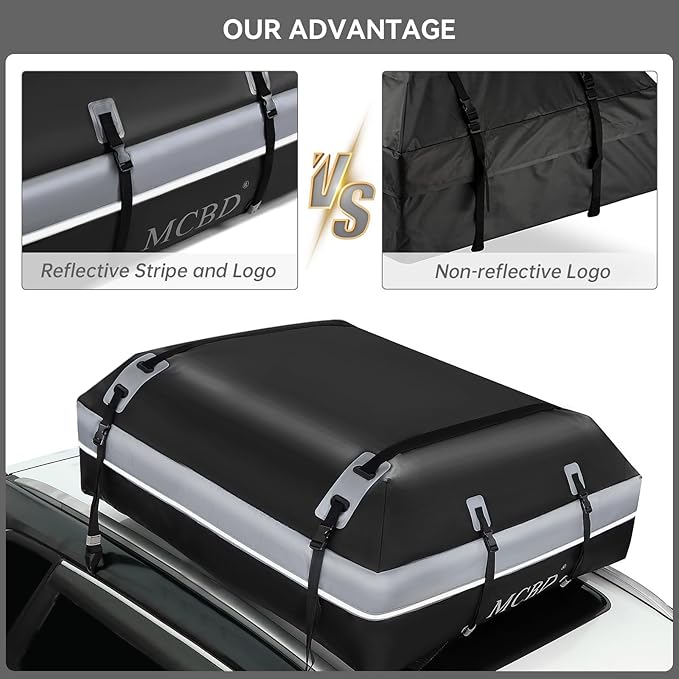 Rooftop Cargo Carrier Bag,15 Cubic Feet Soft-Shell Waterproof Car Roof Luggage Bag for All Vehicles SUV with/Without Rails,Includes 8 Reinforced Straps+4 Door Hooks,Storage Bag,Anti-Slip Mat,Gray