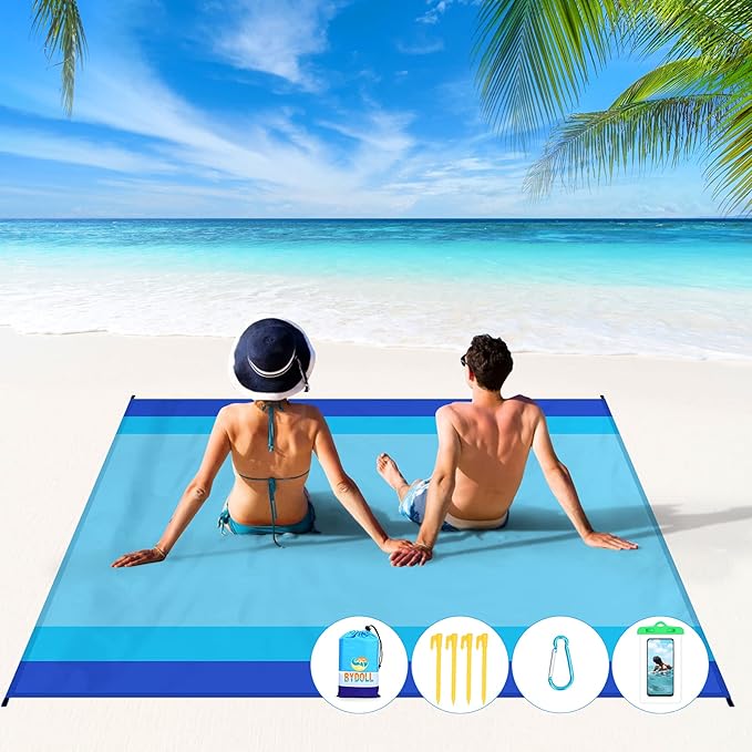 BYDOLL Beach Blanket 78''X81'' 4-7 Adults Oversized Lightweight Waterproof Sandproof Blanket for Beach Large Picnic Mat Travel Camping