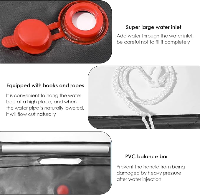 Solar Shower Bag, 5 Gallons/20L Portable Camping Shower Bag, with Removable Hose and Switchable Shower Head for Camping Beach Swimming Outdoor Traveling (Black)