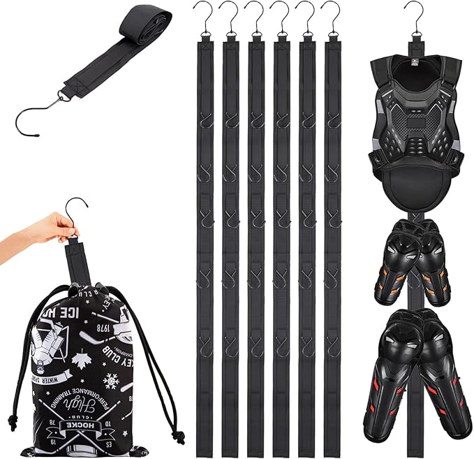 6 PACK Hockey Drying Rack with Storage Bag,Hockey Equipment Gear Drying Rack, Sports Gear Organizer Hanging Straps,Ice Goalie Hockey Gifts For Boys Football Baseball Catcher.Outdoor Camping Must Have