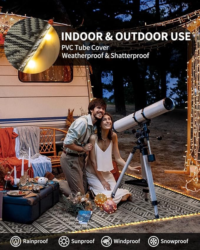 MontVoo-Outdoor Rug Carpet 6x9 ft for Patio RV Camping with Led Strip Lights Waterproof Plastic Straw Rug Reversible Portable Outside Indoor Outdoor Rug Mat for Patio Decor Balcony Picnic-Boho