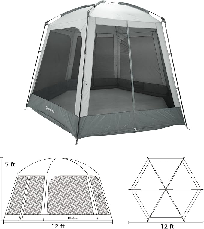 KingCamp Screen Tent, Camping Tent for 6-8 Person 12' x 12' Portable Screen House Room with Detachable Sunshade for Camping, Garden & Backyard
