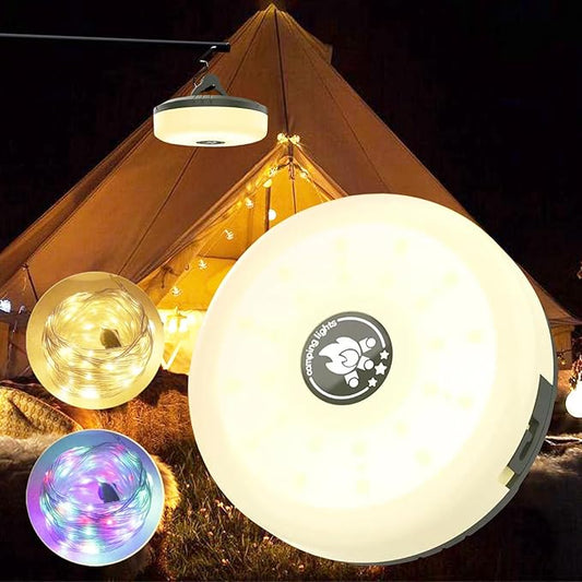 Camping String Lights with 8 Modes, 4 in 1 Portable Camping Light Rechargeable, USB Charging, Quick Storage, 32.8ft Waterproof Tent Light for Camping, Hiking, Christmas